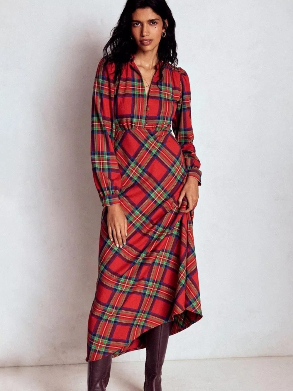 BODEN Cassie Check Tea Dress Red/Multi Size 12R